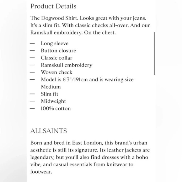 ALLSAINTS Dogwood Shirt in Ecru/Charcoal Size XS - Picture 14 of 14